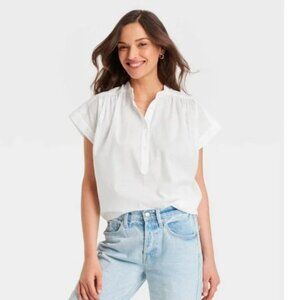🌷 J Crew short sleeve popover garment dyed shirt white